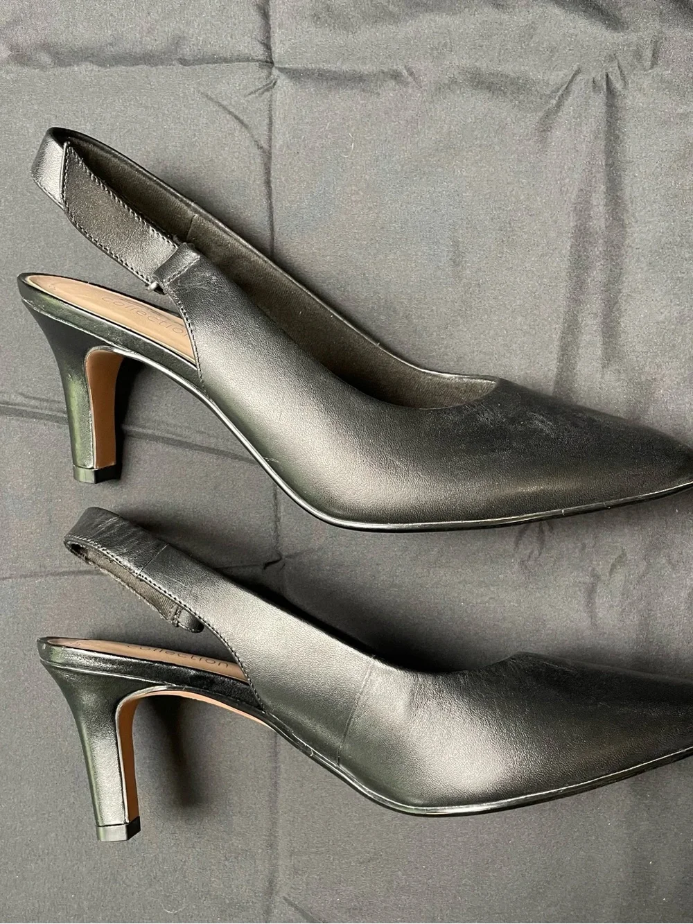 Clarks Black Pointed-Toe Slingback Kitten Heels
